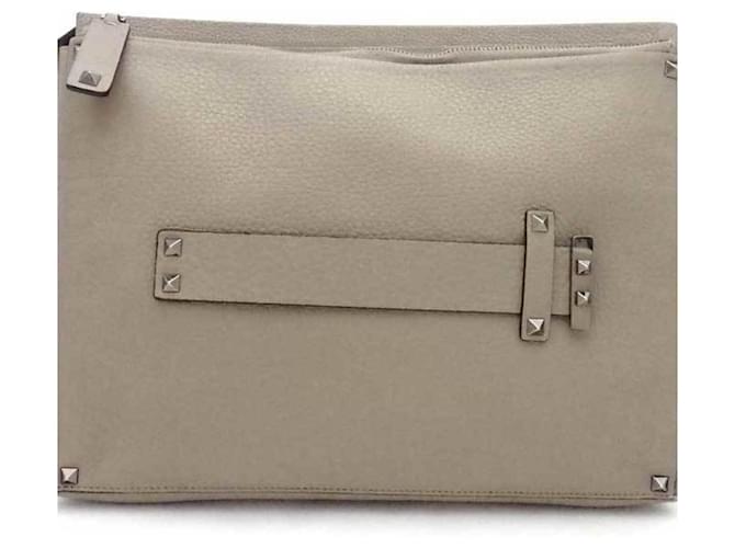 Valentino Garavani Grayish Leather Clutch Bag Grey  ref.1555856