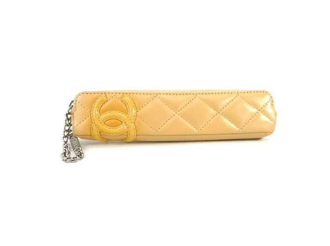 Chanel Cambon Line Leather Pen Case Beige