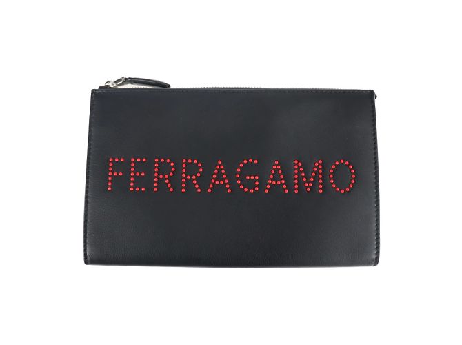 Clutch in pelle nera con borchie Salvatore Ferragamo Nero