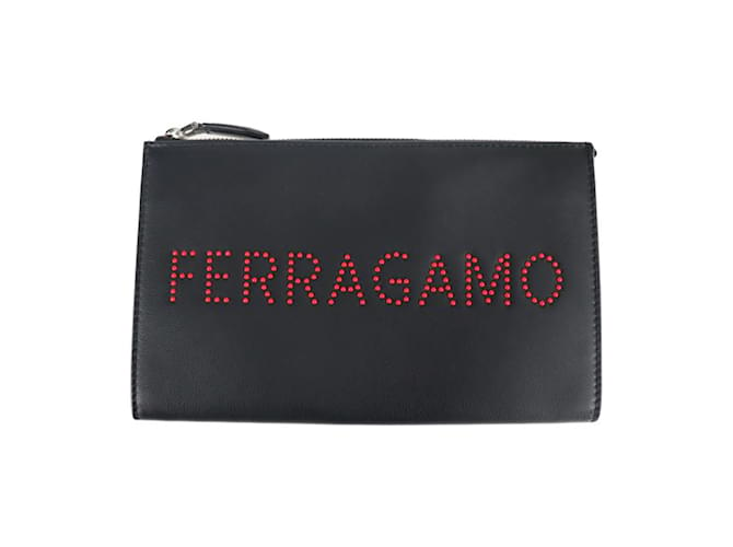 Salvatore Ferragamo Black Leather Studded Clutch Bag  ref.1555930