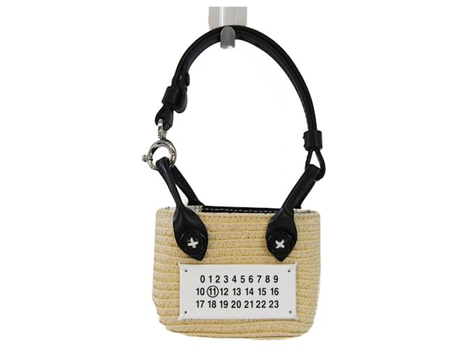 Maison Martin Margiela Maison Margiela Micro Paper Tote Bag Charm Black White Beige Leather Polyester  ref.1555936