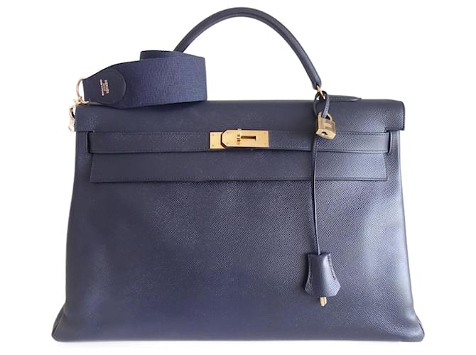 Hermès Sac Hermes Kelly 40 bleu marine Cuir  ref.1556139