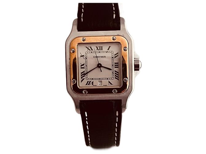 Relógio Cartier Santos Galbée Ouro e Aço Mostrador Branco