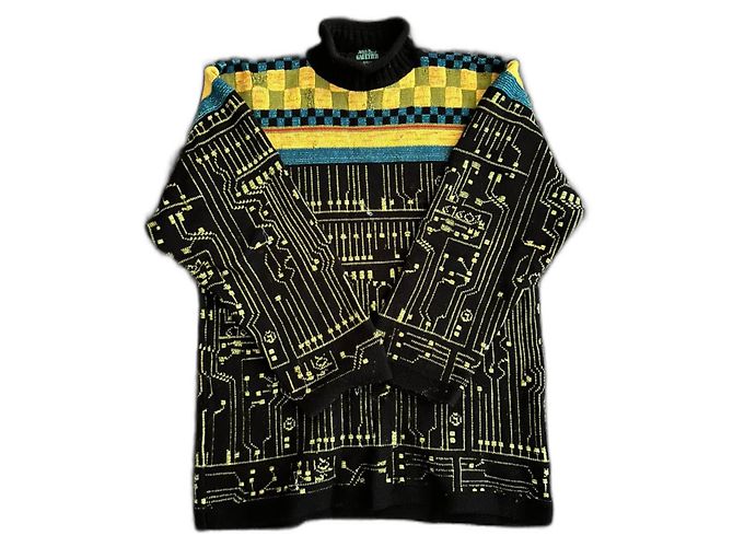 Jean Paul Gaultier Autunno Inverno 1995 Collo Alto Cyber. Nero Blu Verde Giallo