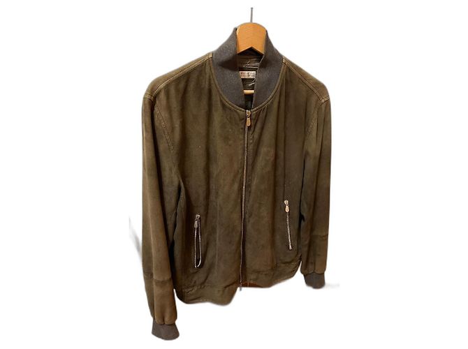 Giacca Bomber Brunello Cucinelli Verde Scamosciata Verde scuro
