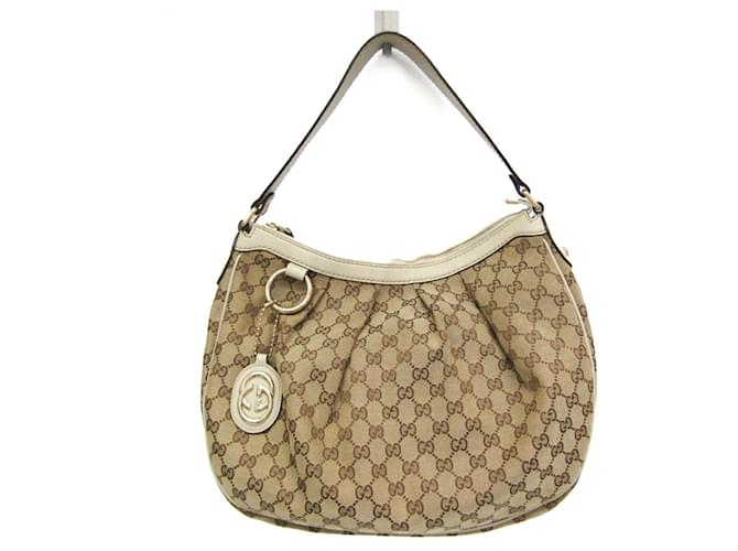 Gucci Sukey Tote Bag Beige Cream Dark brown Leather Cloth  ref.1557237