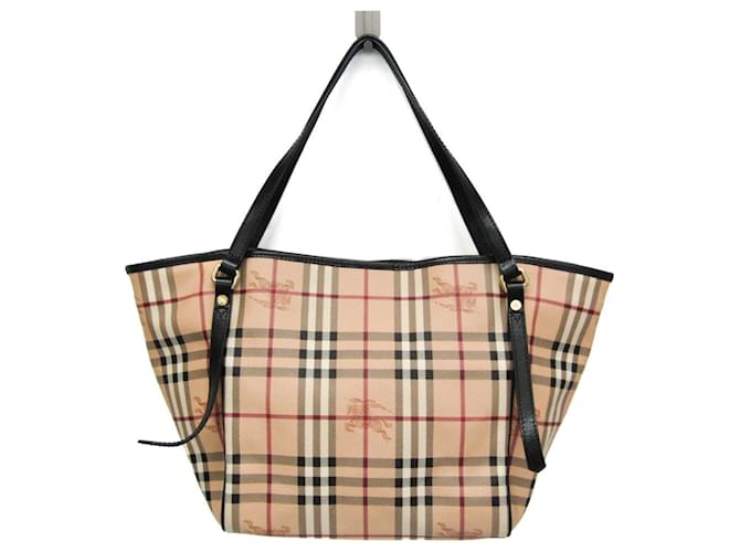 Bolsa tote feminina Burberry Nova Check Preto Bege Couro Plástico  ref.1557245