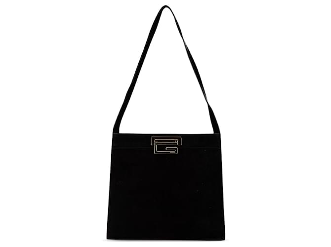 GUCCI ワンショルダーバッグ スエード 型押しロゴ レザー ブラック