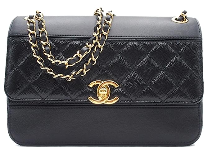 Sac à bandoulière CC en caviar noir Chanel Cuir  ref.1557267