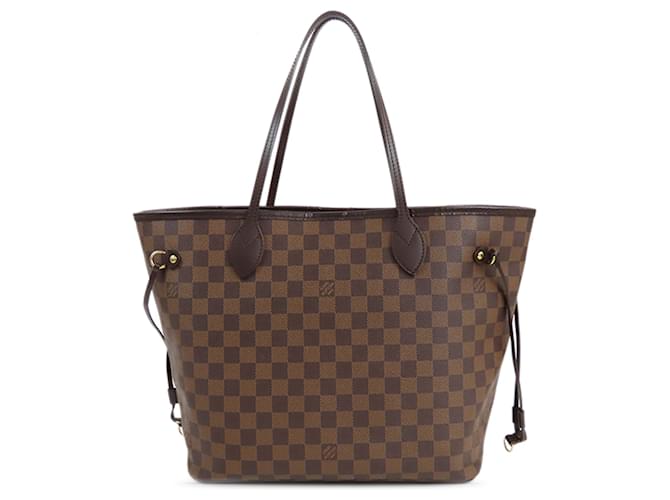 Louis Vuitton Brown Damier Ebene Neverfull MM Leather Cloth Pony-style calfskin  ref.1557277