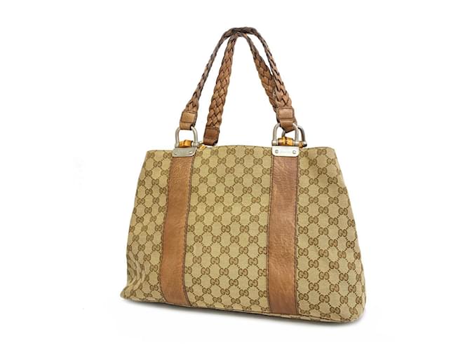 Bolso tote de lona y cuero marrón Gucci Castaño Lienzo  ref.1557598