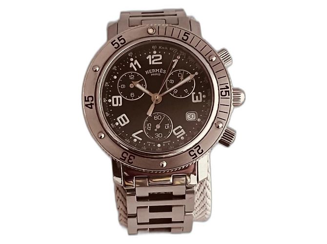 Montre Hermès Clipper Chrono Acier Cadran Noir
