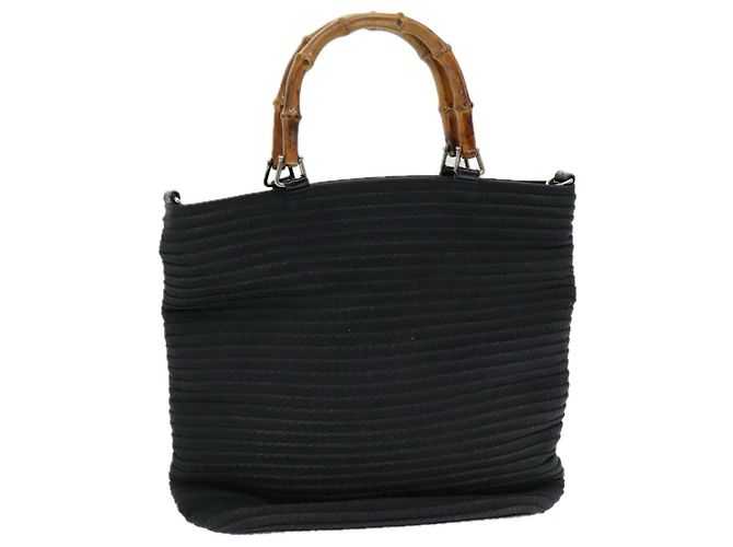 GUCCI Bamboo Handtasche aus schwarzem Nylon Auth am6667