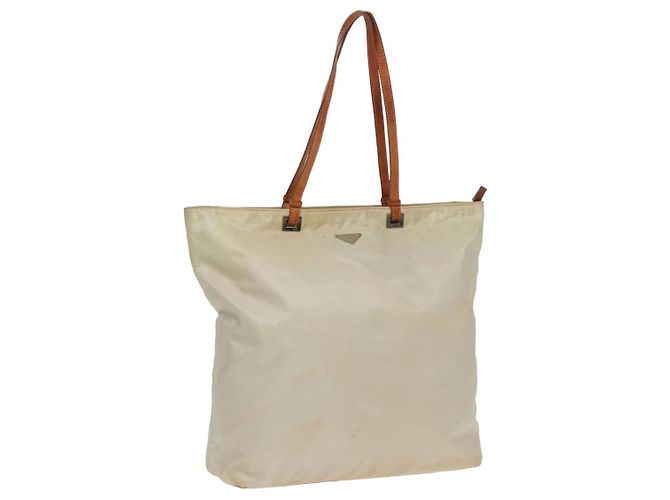 PRADA Tote Bag Nylon Weiß Auth 83952
