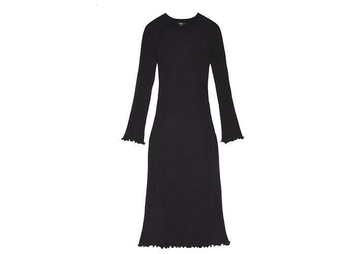 Autre Marque Schwarzes geripptes Strick-Midi-Kleid Marin von Rails