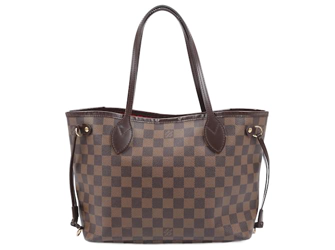 Bolso de Hombro Louis Vuitton Damier Ebene Neverfull PM N51109 Castaño Cuero  ref.1557902