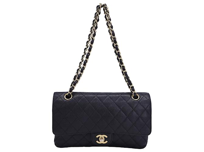 Timeless Bolso Chanel Medium Classic Double Flap en caviar acolchado de cuero negro  ref.1558259