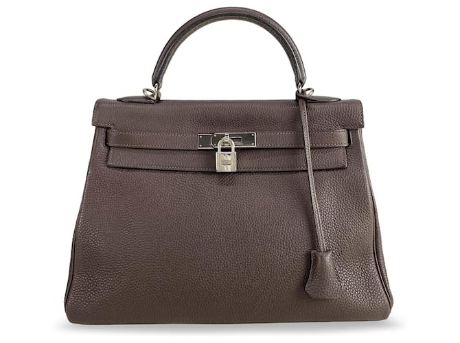 Hermès Brown Togo Kelly Retourne 32 Dark brown Leather Pony-style calfskin  ref.1558610