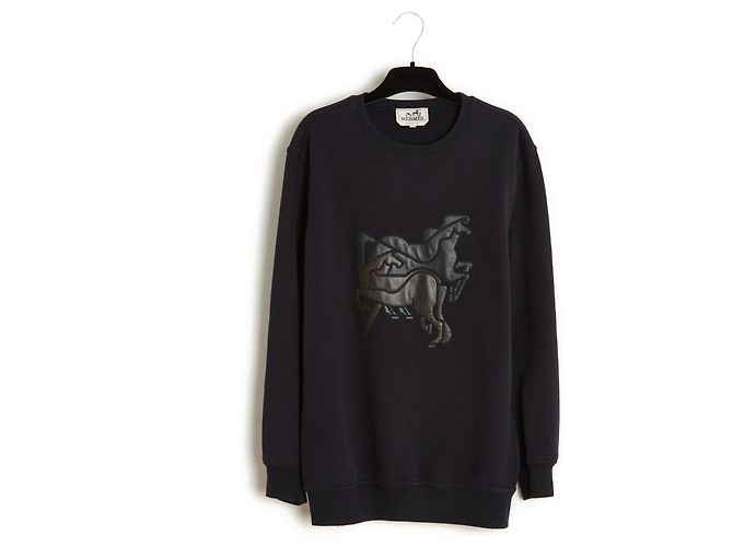 Sudadera Hermès Mustangs S Negro Cuero Caballos Suéter Hermes