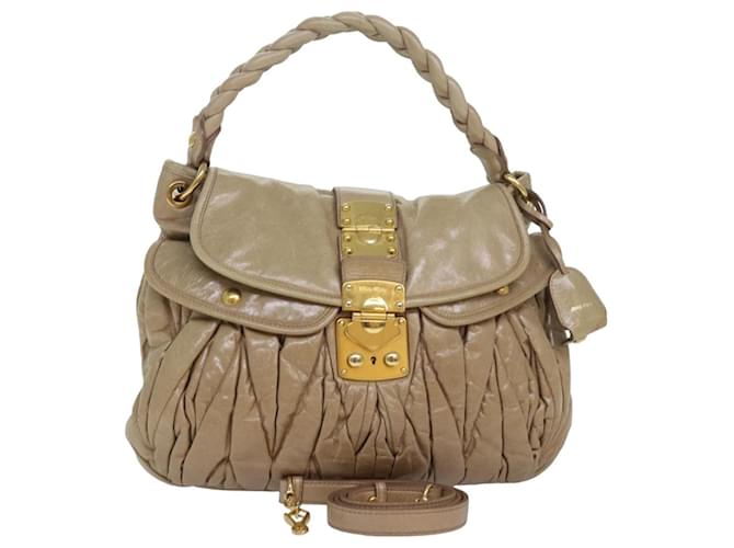 Miu Miu Matelasse Hand Bag Leather 2way Beige Auth bs16263  ref.1558889