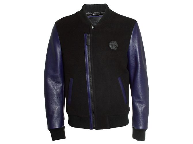 Philipp Plein, wool fleece bomber jacket Black Blue