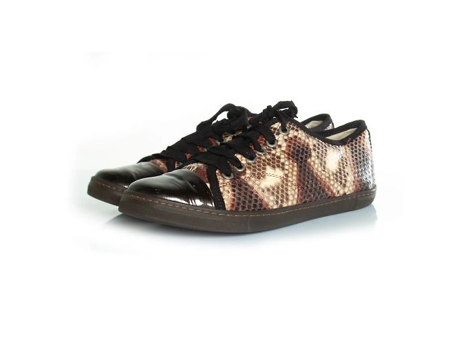 Lanvin, baskets en python avec bout en cuir verni Marron Noir