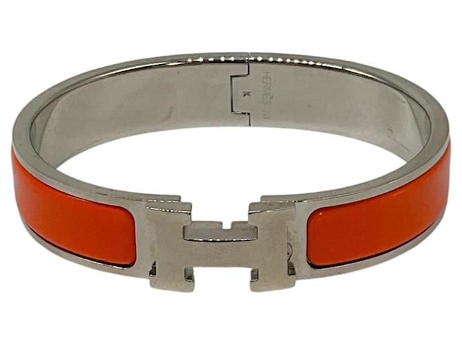 Hermès Bracelet Clic H en émail orange / argent Hermes Métal  ref.1558997