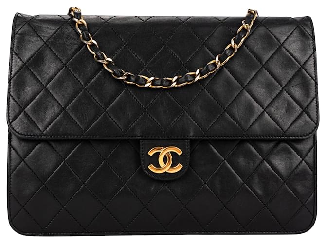 Chanel Quilted Lambskin 24K Gold Single Flap Bag Black Cloth  ref.1559049