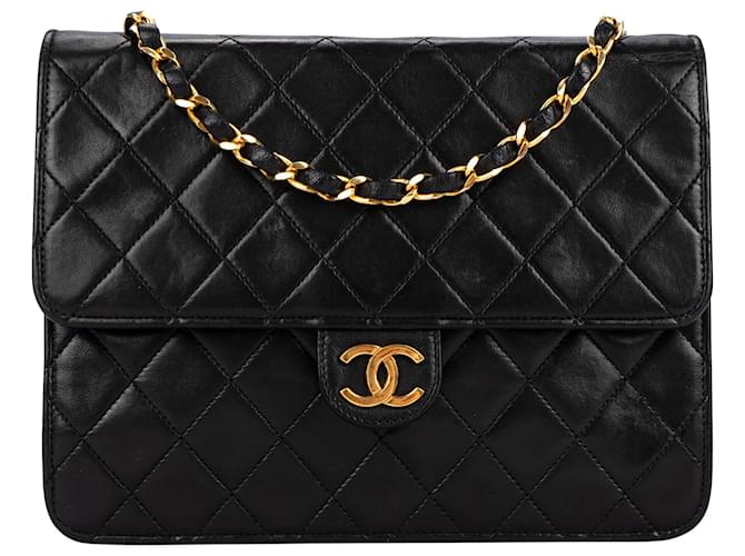 Borsa a flap singolo in pelle di agnello trapuntata Chanel in oro 24K Nero Tela  ref.1559050