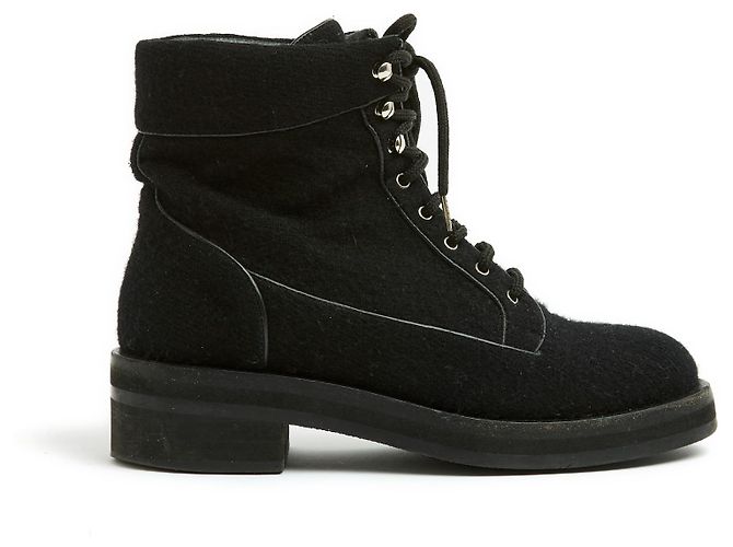 Botines Chanel FR38 CC Negro Tweed Botas de Ejército US7.5