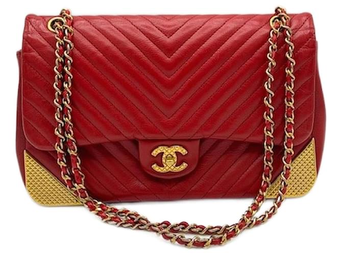 Timeless Chanel Lambskin Rock the Corner Chevron Flap Red Bag  ref.1559758