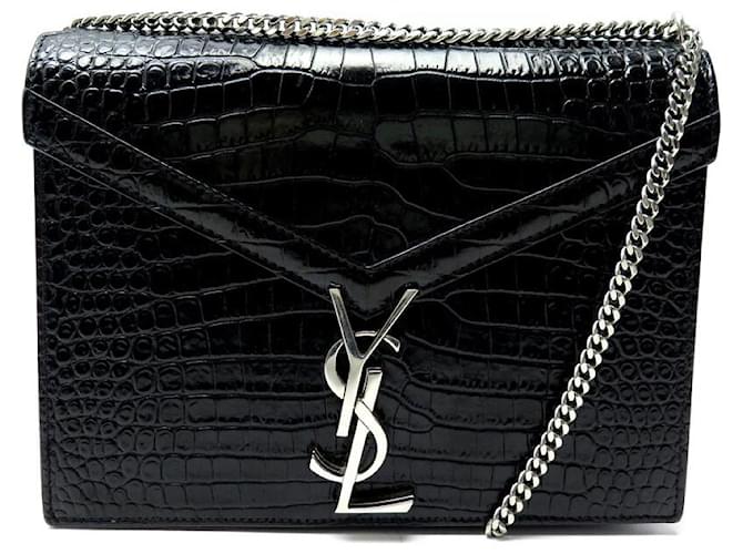 BORSO A MANO YVES SAINT LAURENT CASSANDRA 532750 PELLE STILE COCODRILLO Nero  ref.1559773