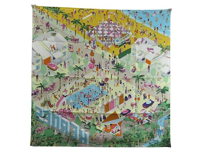 Hermès NEUF FOULARD HERMES ON THE BEACH H003751S CARRE 90 SOIE NEW SILK SCARF Multicolore  ref.1559782