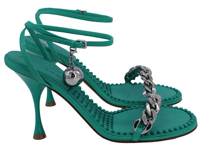 Bottega Veneta Dot Ankle Strap Sandals in Green Lambskin
