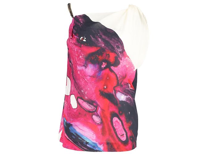 Escada Printed Chain Detail Stap Top in Multicolor Silk