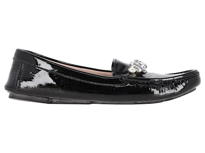 Miu Miu Mocassini in Pelle Verniciata Nera con Dettagli in