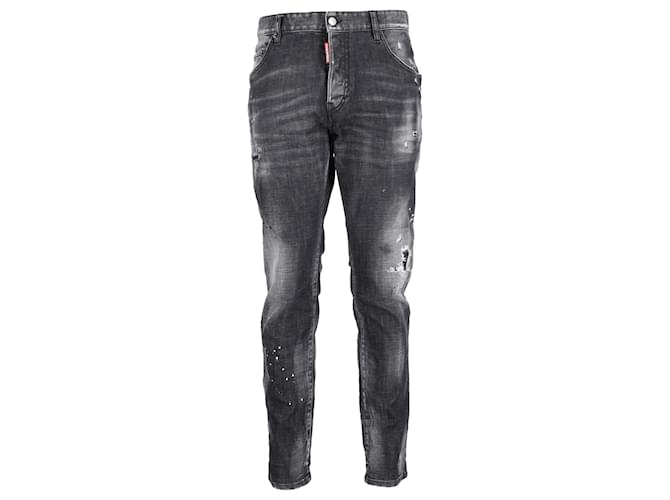 Jeans droits déchirés Balmain en coton noir  ref.1559828