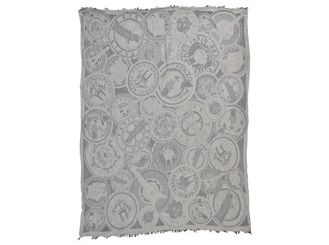 Sciarpa Monogram Kenzo in cotone blu navy 