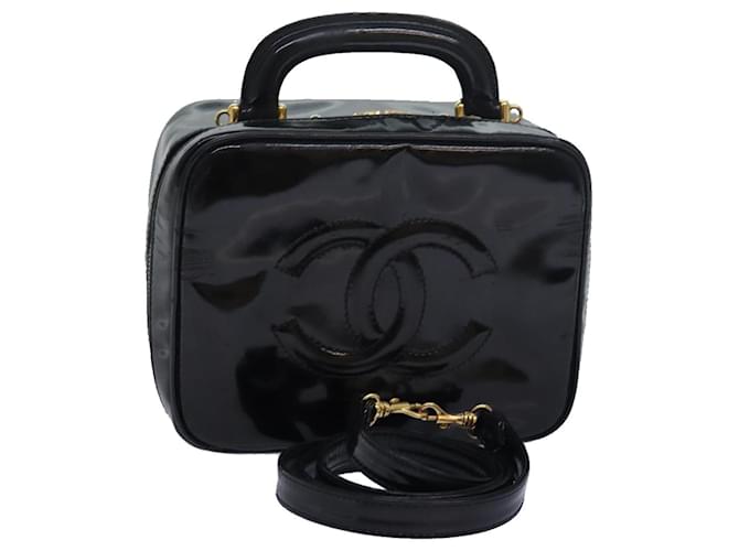 CHANEL Vanity Hand Bag Enamel 2way Black CC Auth am6641  ref.1560508