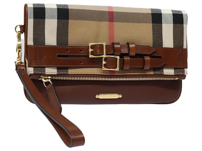 BURBERRY Nova Check Clutch Bag Canvas Leather Brown Auth 83127A Cloth  ref.1560614