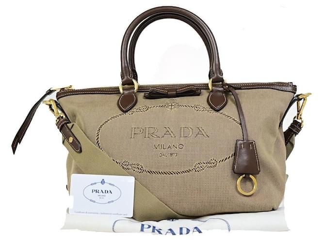 Logo Jacquard Prada Marrone Tela  ref.1560740