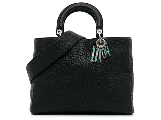 Schwarze Lady Dior Satchel aus großem Canyon-geprägtem Lammleder  ref.1560790