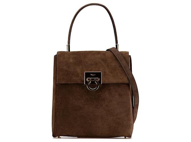 Salvatore Ferragamo Sac à main Gancini en daim marron Ferragamo Cuir  ref.1560795