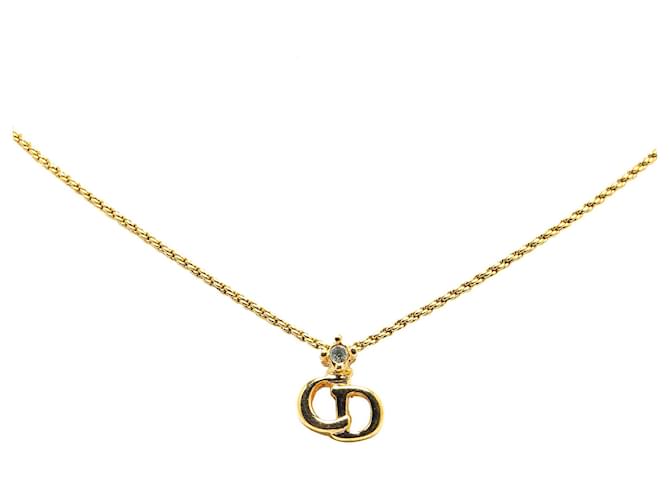 Gold Dior Gold Plated CD Logo Rhinestone Pendant Necklace Golden  ref.1560803