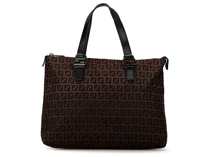 Brown Fendi Zucchino Canvas Tote Leather  ref.1560835