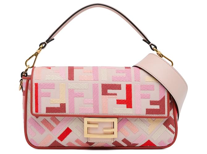 Rosa Fendi Zucca bestickte Baguette-Tasche Pink Leder  ref.1560852