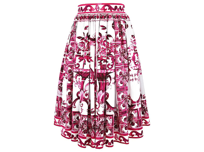 Falda maxi de popelina con estampado Majolica rosa de Dolce & Gabbana Algodón  ref.1560874