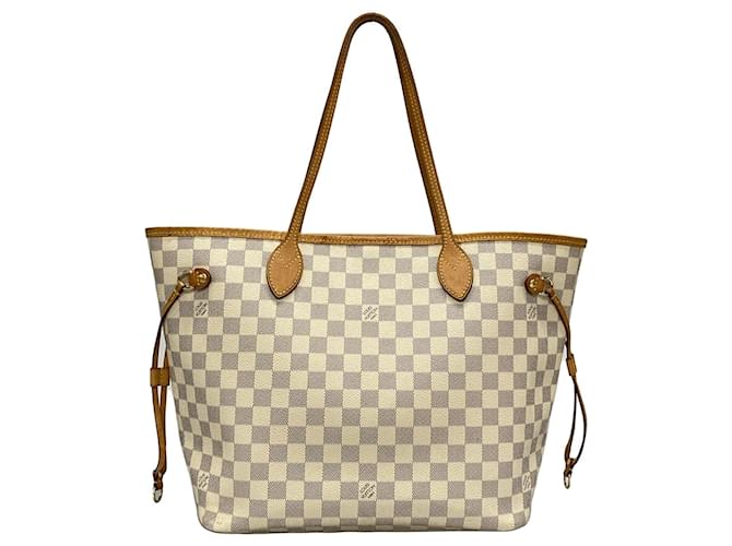 Weiße Louis Vuitton Damier Azur Neverfull MM Tote Bag Leder  ref.1560924