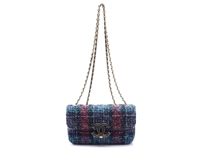 Blue Chanel CC Tweed and Leather Double Flap Shoulder Bag  ref.1560937