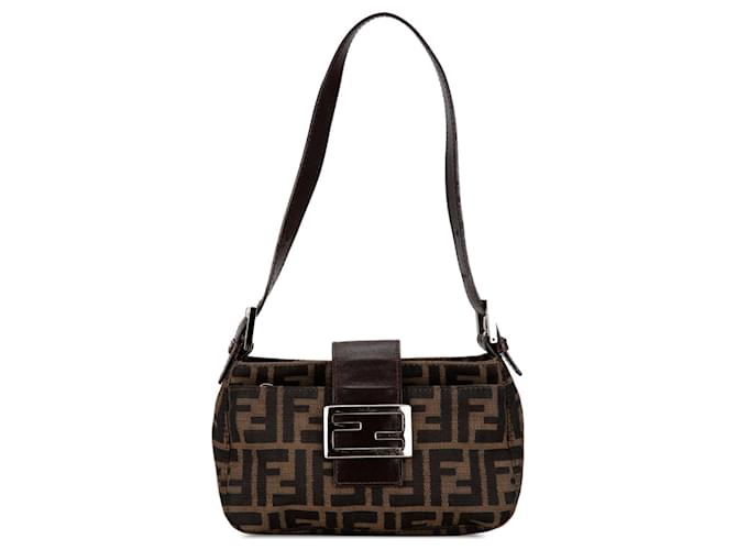 Bolsa de ombro em lona Zucca Fendi marrom Couro  ref.1560961